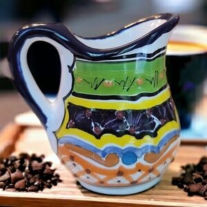 Talavera Del Carmen Handmade Painted Mexican Pottery Creamer Pitcher - 4"